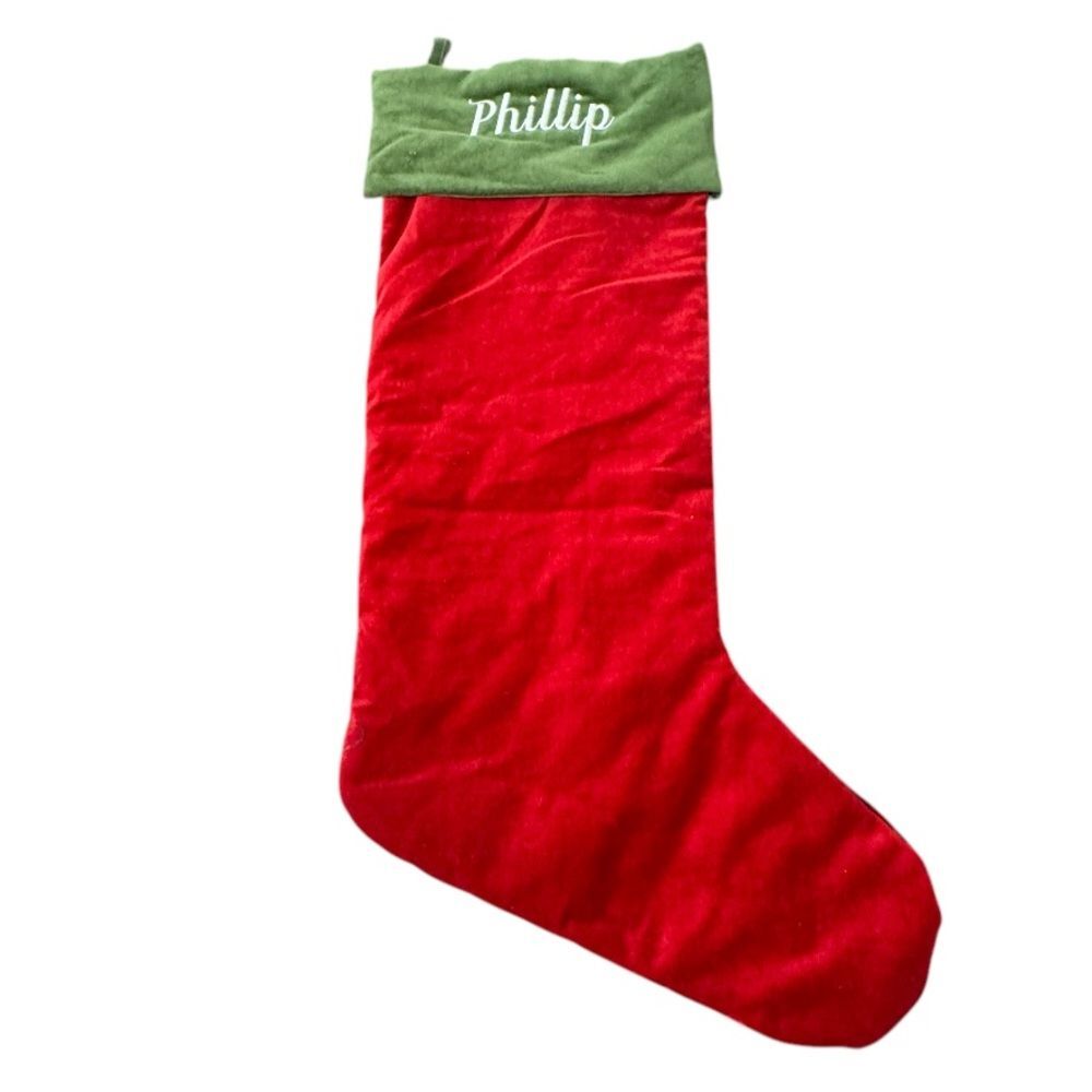 Pottery Barn Red Velvet X-Large Holiday Christmas Stocking Monogrammed Phillip